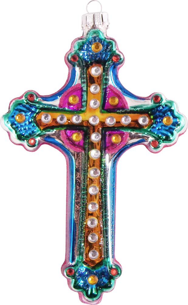 Christmas By Krebs Blown Glass  Collectible Tree Ornaments  (5" Cross)