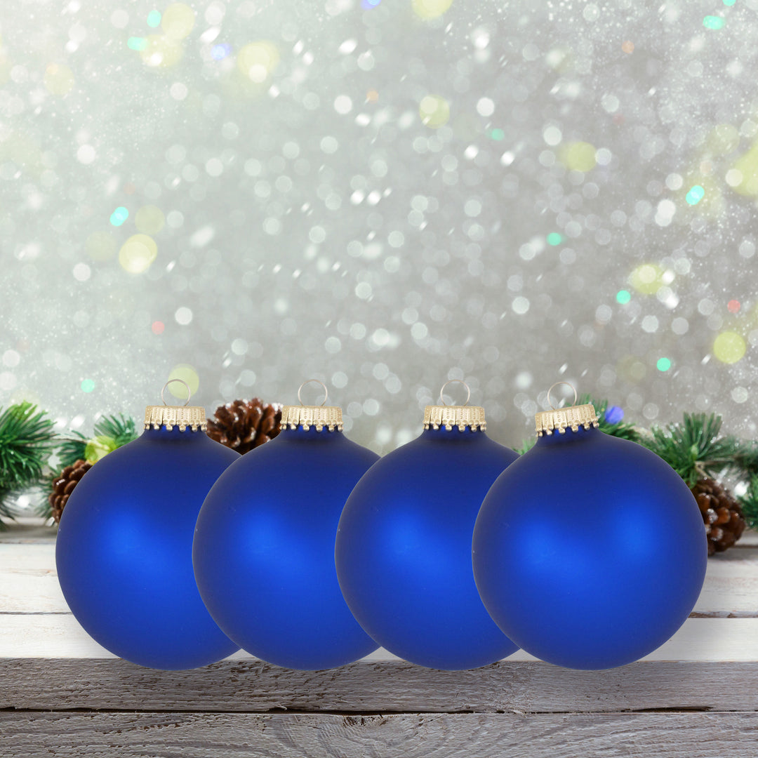Glass Christmas Tree Ornaments - 80mm / 3.25" [4 Pieces] Designer Balls from Christmas By Krebs Seamless Hanging Holiday Decor (Velvet Blue)