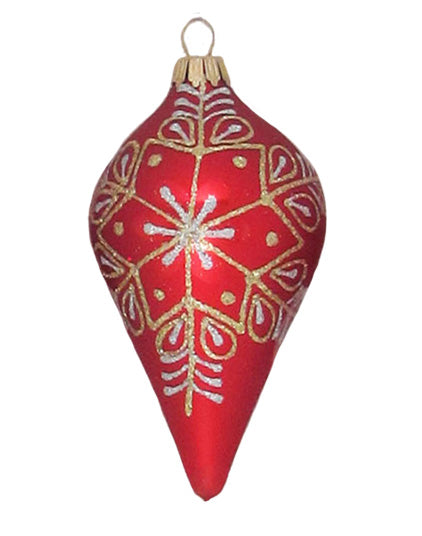 Glass Christmas Tree Ornaments - 67mm/2.63" [4 Pieces] Decorated Balls from Christmas by Krebs Seamless Hanging Holiday Decor (Red Velvet 4" Drops With Gold & Silver Snowflakes)
