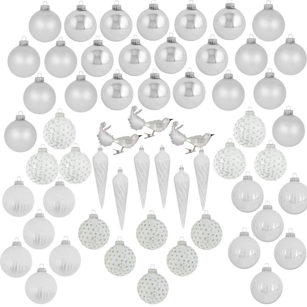 67 Piece Classic Silver Glass Ornaments Christmas Tree Decorating Kit