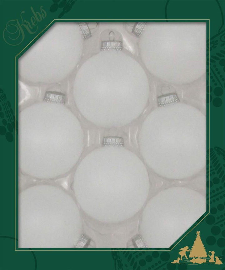 Christmas By Krebs 2 5/8" (67mm) Seamless Glass Ornament [8 Pieces], Decorated Designer Heirloom (Snow White with Silver Caps)