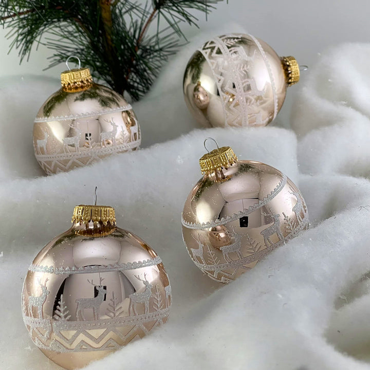Glass Christmas Tree Ornaments - 67mm/2.63" [4 Pieces] Decorated Balls from Christmas by Krebs Seamless Hanging Holiday Decor