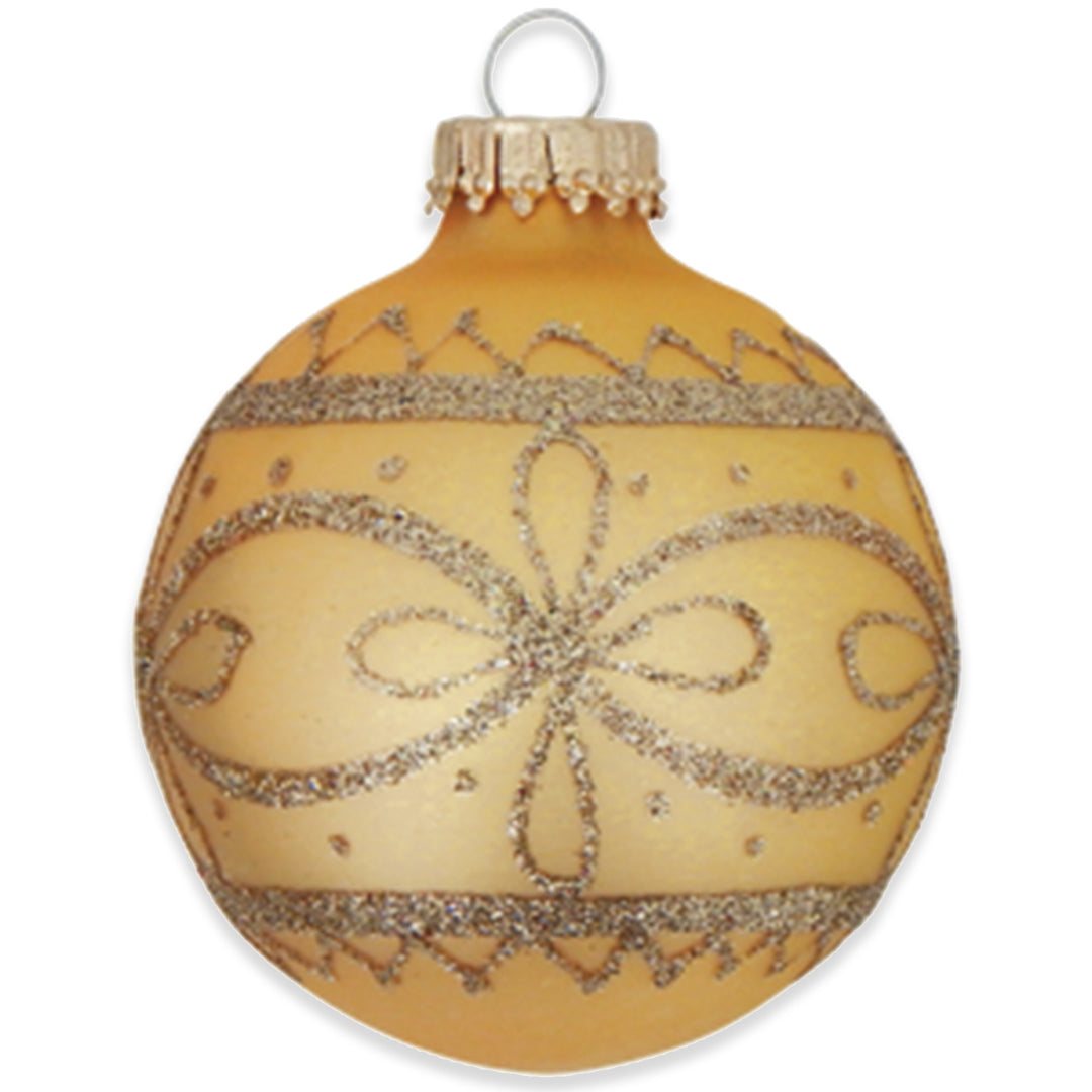Glass Christmas Tree Ornaments - 67mm/2.625" [4 Pieces] Decorated Balls from Christmas by Krebs Seamless Hanging Holiday Decor (Velvet Gold with Lacy Design)