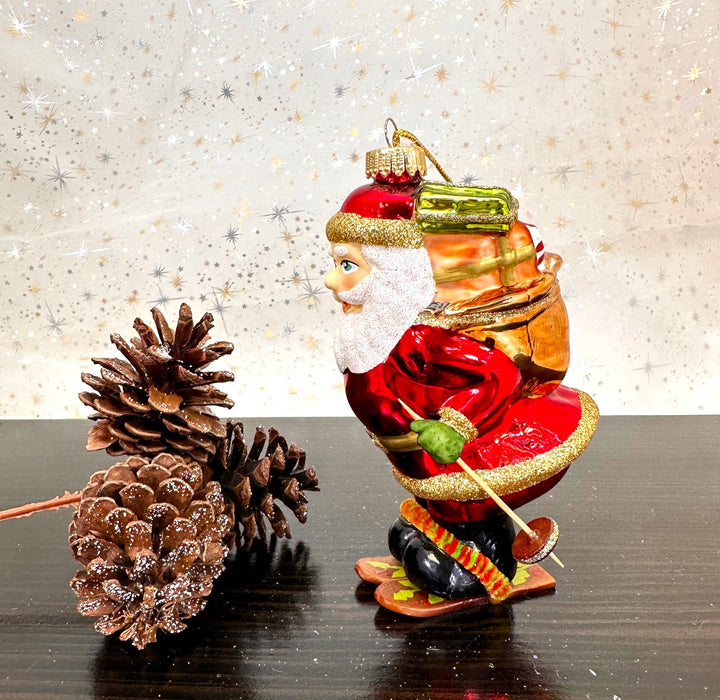 Christmas By Krebs Blown Glass  Collectible Tree Ornaments  (5" Skiing Santa)