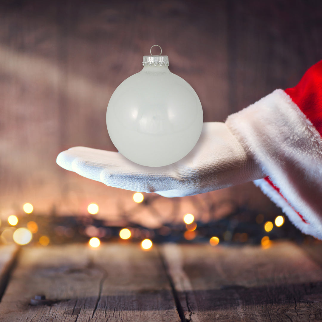 Glass Christmas Tree Ornaments - 80mm / 3.25" [4 Pieces] Designer Balls from Christmas By Krebs Seamless Hanging Holiday Decor (Porcelain White)