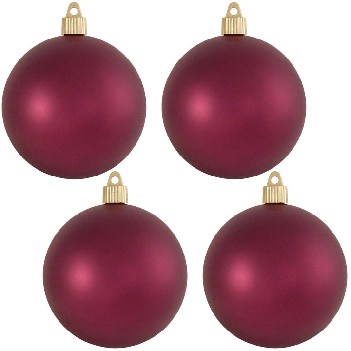Christmas By Krebs 4" (100mm) Velvet Bayberry Red [4 Pieces] Solid Commercial Grade Indoor and Outdoor Shatterproof Plastic, UV and Water Resistant Ball Ornament Decorations