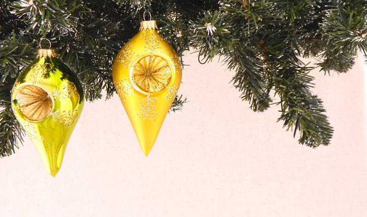 Green Glaze Shine / Velvet 4" Drop Shapes with Gold Reflectors (4)"