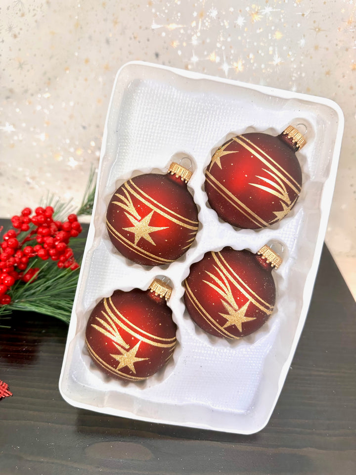Glass Christmas Tree Ornaments - 67mm/2.625" [4 Pieces] Decorated Balls from Christmas by Krebs Seamless Hanging Holiday Decor (Port Velvet with Gold Shooting Star)