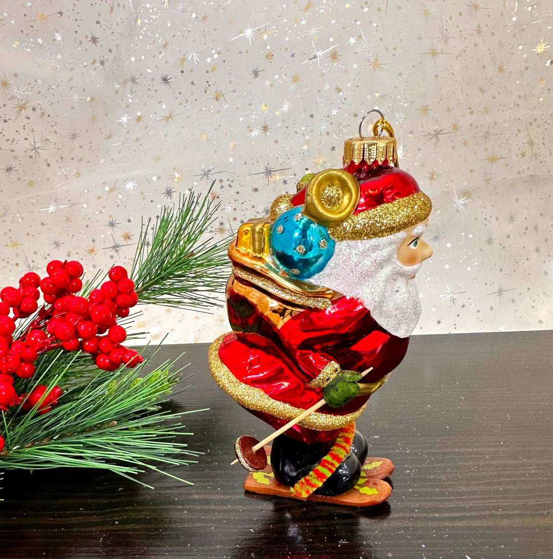 Christmas By Krebs Blown Glass  Collectible Tree Ornaments  (5" Skiing Santa)