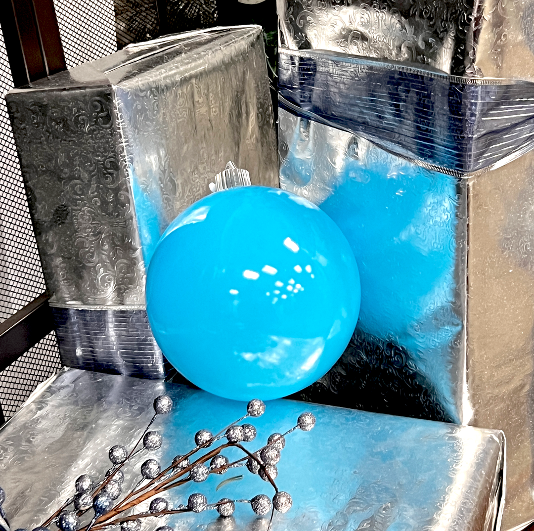 Christmas By Krebs Ornament, Commercial Shatterproof UV Resistant Plastic Christmas Ball Decoration (Pool Blue, 6 inch (150mm))