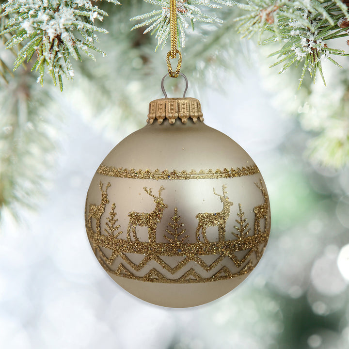 Glass Christmas Tree Ornaments - 67mm/2.63" [4 Pieces] Decorated Balls from Christmas by Krebs Seamless Hanging Holiday Decor (Oyster Velvet with Gold Sweater Band)