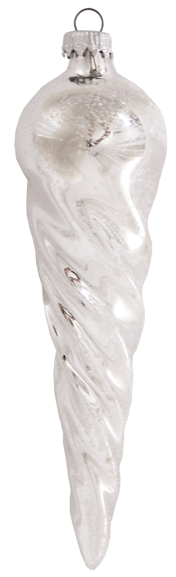 Glass Christmas Tree Ornaments - Decorated from Christmas by Krebs - Handmade Seamless Hanging Holiday Decorations for Trees (6" Bright Silver & White Glitter Twisted Icicles [3 Pieces])