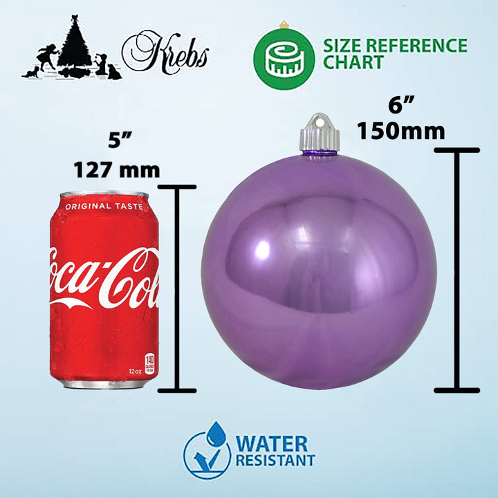 Christmas By Krebs 6" (150mm) Ribbed Shiny Sonic Red [2 Pieces] Solid Commercial Grade Indoor and Outdoor Shatterproof Plastic, UV and Water Resistant Ball Ornament Decorations