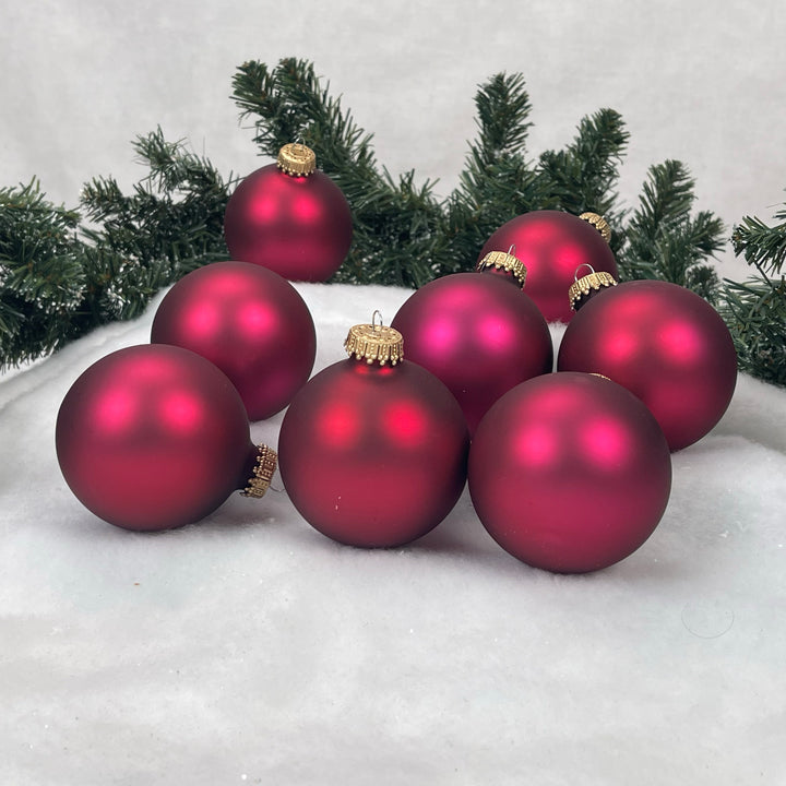 Christmas By Krebs 2 5/8" (67mm) Seamless Glass Ornament [8 Pieces], Decorated Designer Heirloom (Velvet Garnet Red)