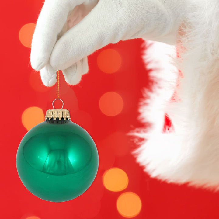 Christmas By Krebs Made in The USA Designer Seamless Glass Christmas Ball Ornaments, 2 5/8" (67mm), 8 Pieces (Shiny Emerald Green)