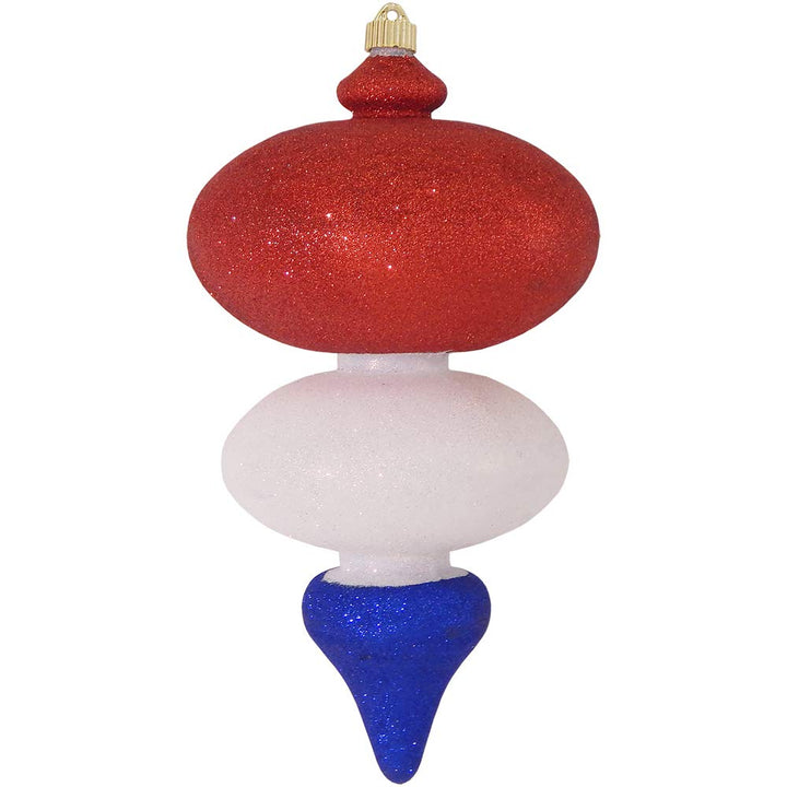 Christmas By Krebs 15" (380mm) Ornament, Commercial Grade Indoor Outdoor Moisture Resistant Shatterproof Plastic Finial Ornament (Red/White/Blue Glitter, 15 inch (380mm))