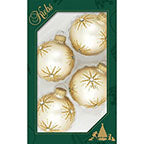 Glass Christmas Tree Ornaments - 67mm/2.625" [4 Pieces] Decorated Balls from Christmas by Krebs Seamless Hanging Holiday Decor (Oyster Velvet with Elegant Starbursts)