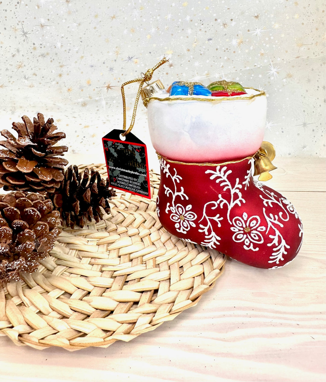 Christmas By Krebs Blown Glass  Collectible Tree Ornaments  (5 1/2" Stocking with Presents)
