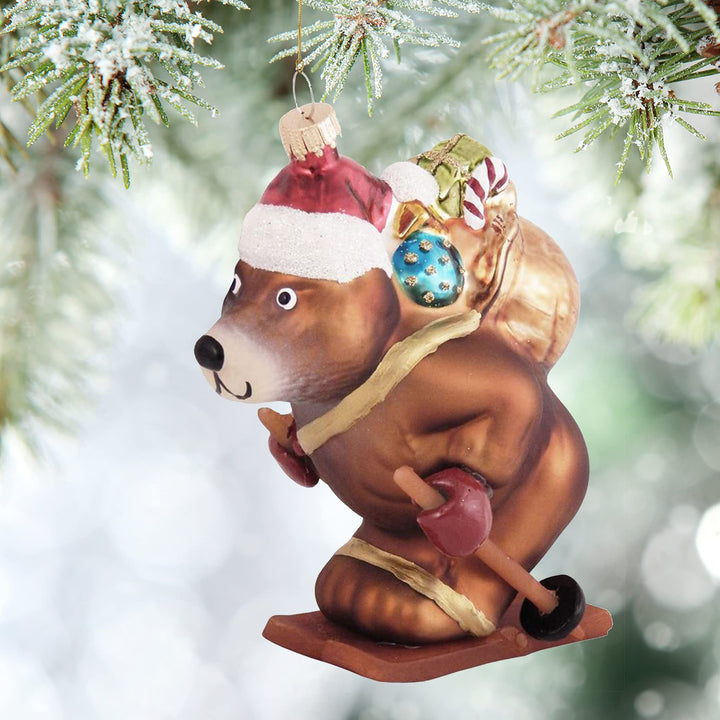 Christmas By Krebs Blown Glass  Collectible Tree Ornaments  (Skiing Bear)