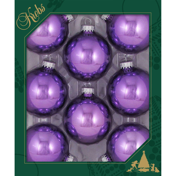 Christmas By Krebs 2 5/8" (67mm) Seamless Glass Ornament [8 Pieces], Decorated Designer Heirloom (Shiny Amethyst Purple)