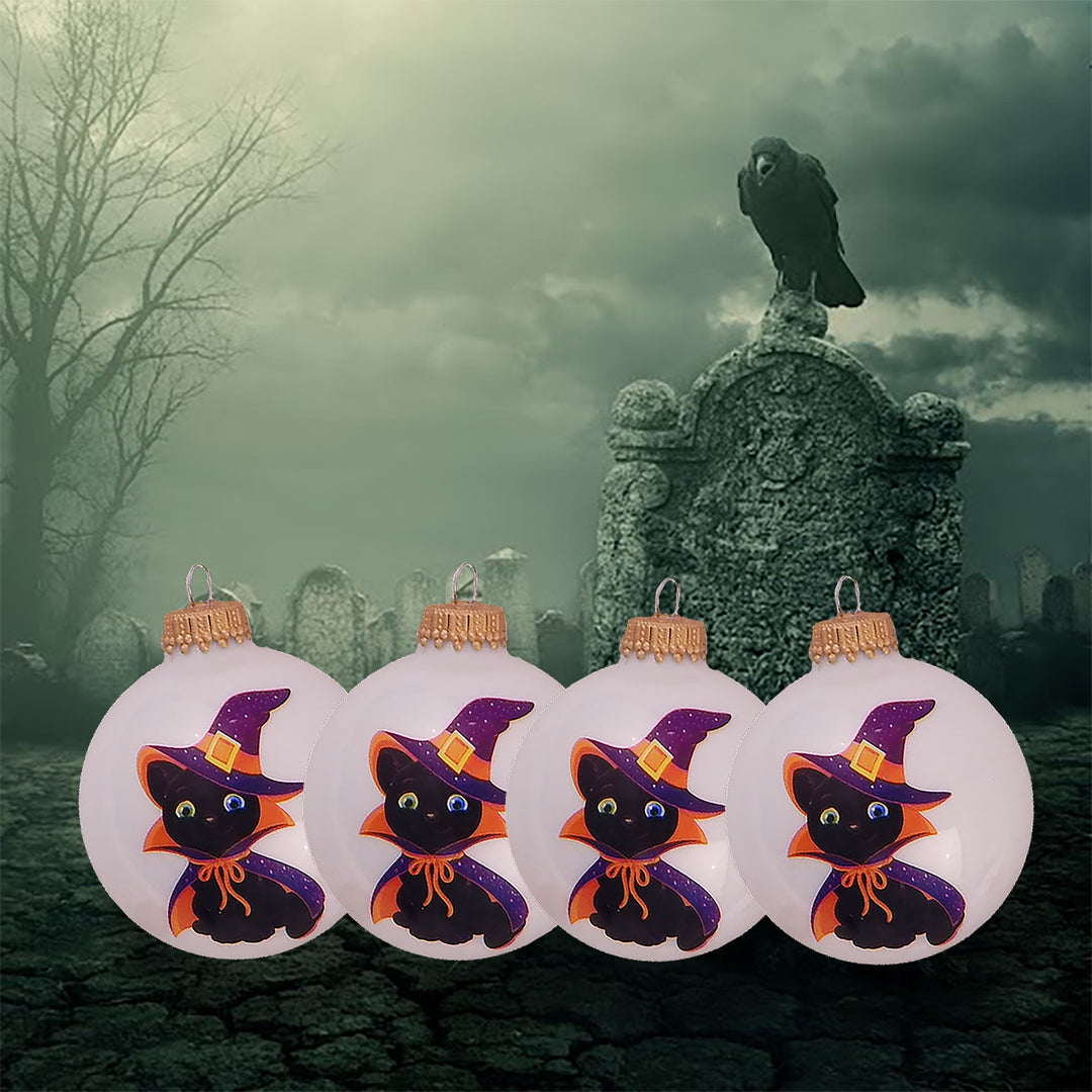 Halloween Tree Ornaments - 67mm/2.625" Decorated Glass Balls from Christmas by Krebs - Handmade Seamless Hanging Holiday Decorations for Trees - Set of 4