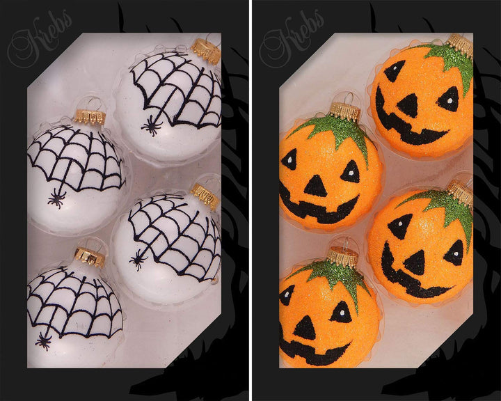 8 Count Assorted 2 5/8" (67mm) Made in the USA Decorated Boxed Glass Halloween Ornaments