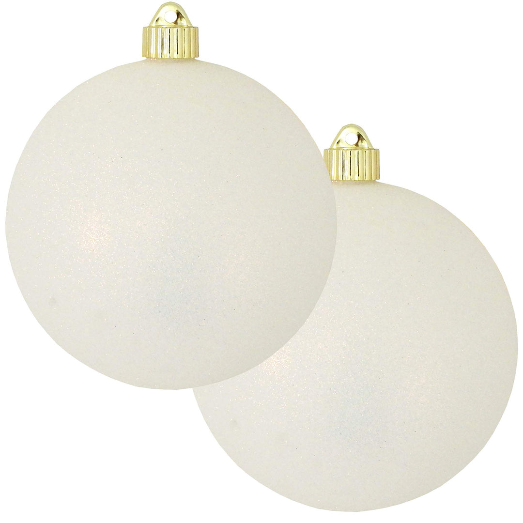 Christmas By Krebs 6" (150mm) Snowball White Glitter [2 Pieces] Solid Commercial Grade Indoor and Outdoor Shatterproof Plastic, Water Resistant Ball Ornament Decorations