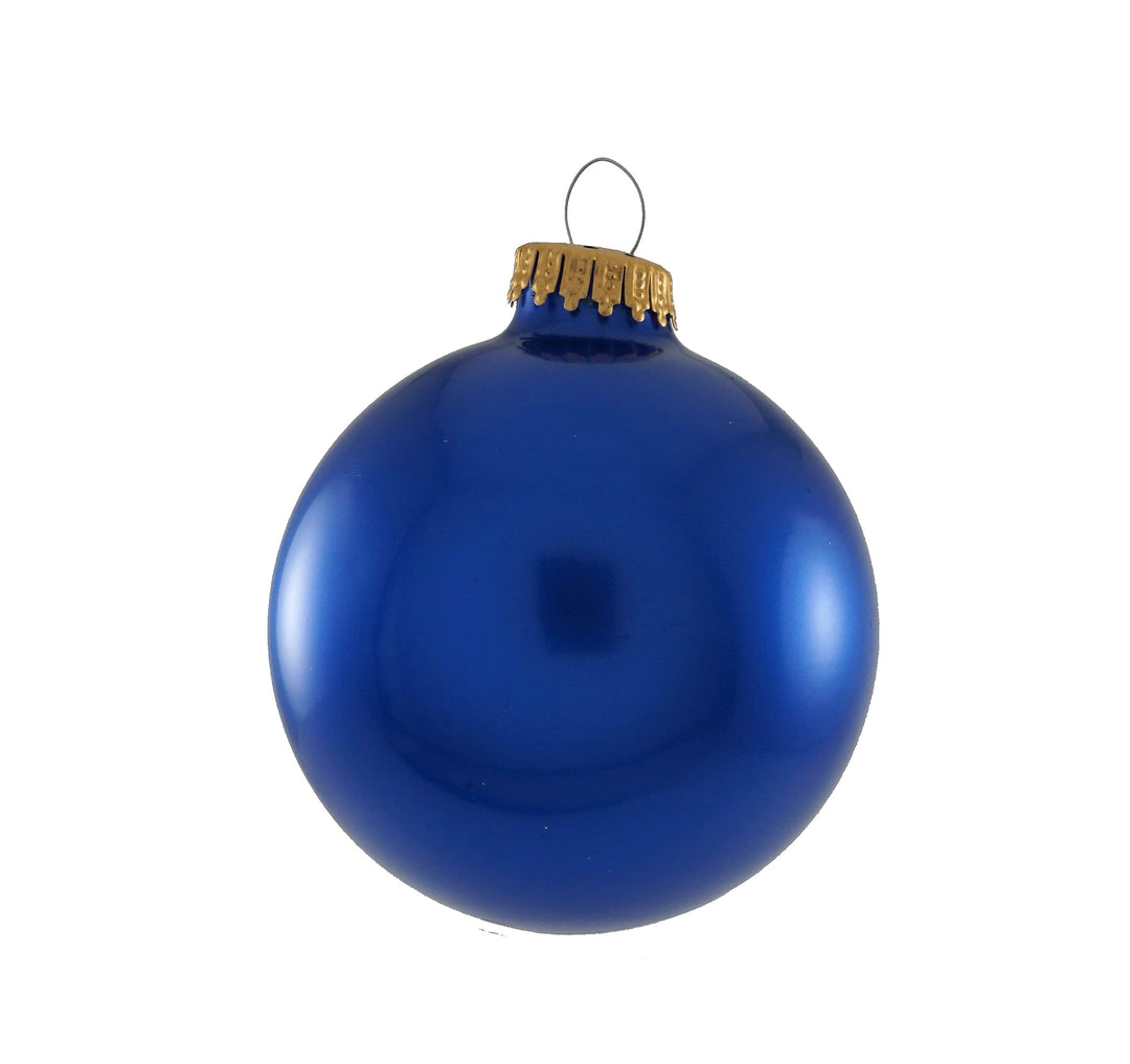 Glass Christmas Tree Ornaments - 80mm / 3.25" [4 Pieces] Designer Balls from Christmas By Krebs Seamless Hanging Holiday Decor (Royal Blue)