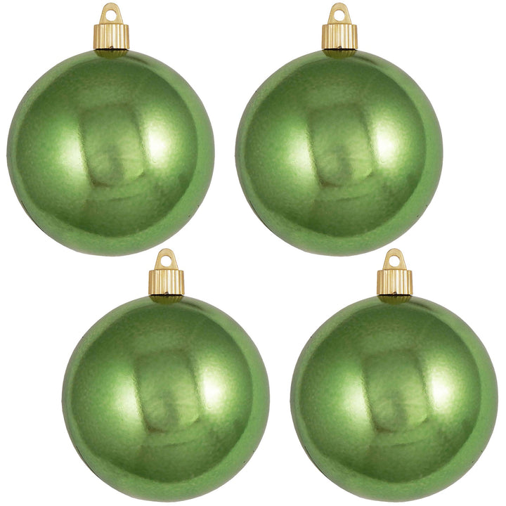 Christmas By Krebs 4" (100mm) Shiny Limeade Green [4 Pieces] Solid Commercial Grade Indoor and Outdoor Shatterproof Plastic, UV and Water Resistant Ball Ornament Decorations