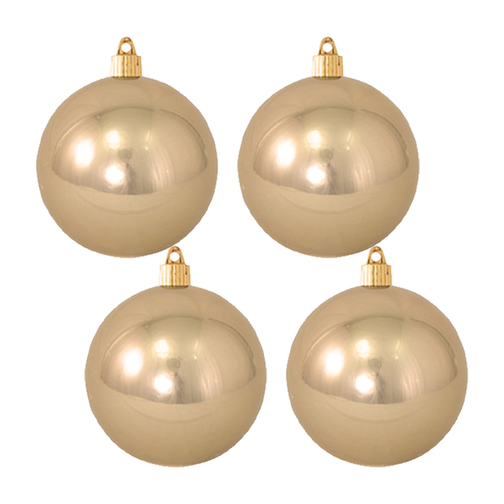 Christmas By Krebs 4" (100mm) Shiny Gilded Gold [4 Pieces] Solid Commercial Grade Indoor and Outdoor Shatterproof Plastic, UV and Water Resistant Ball Ornament Decorations