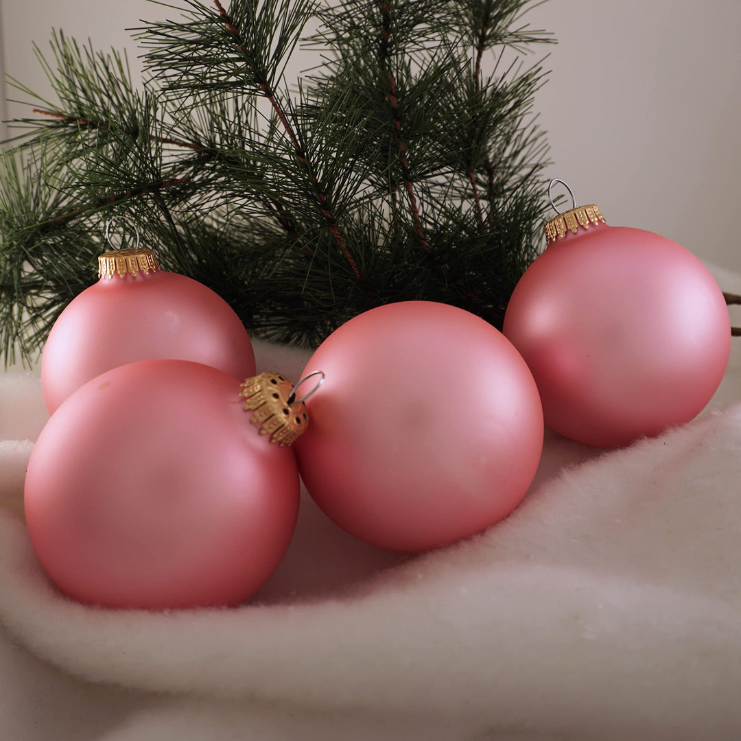 Glass Christmas Tree Ornaments - 80mm / 3.25" [4 Pieces] Designer Balls from Christmas By Krebs Seamless Hanging Holiday Decor (Pink)