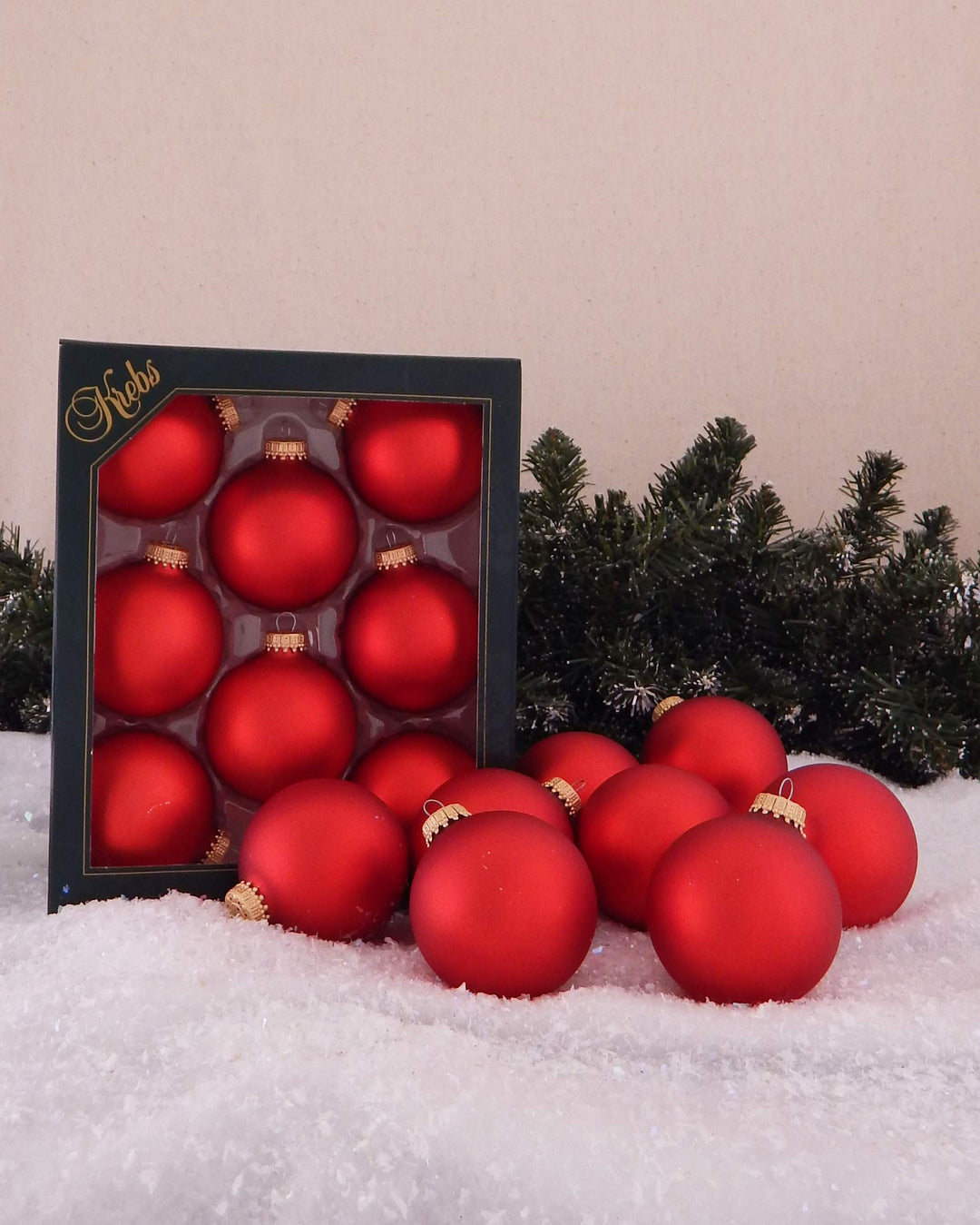 Christmas By Krebs Made in The USA Designer Seamless Glass Christmas Ball Ornaments, 2 5/8" (67mm), 8 Pieces (Velvet Red)
