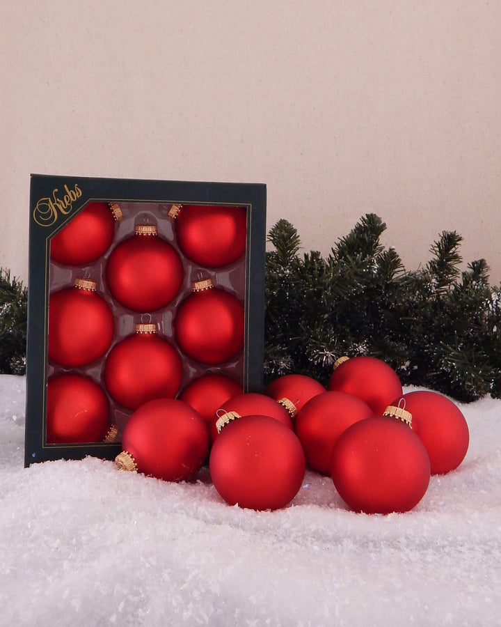 Christmas By Krebs Made in The USA Designer Seamless Glass Christmas Ball Ornaments, 2 5/8" (67mm), 8 Pieces (Velvet Red)