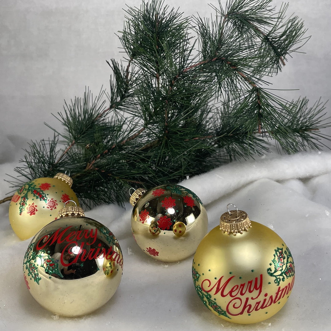 Glass Christmas Tree Ornaments - 67mm/2.625" [4 Pieces] Decorated Balls from Christmas by Krebs Seamless Hanging Holiday Decor
