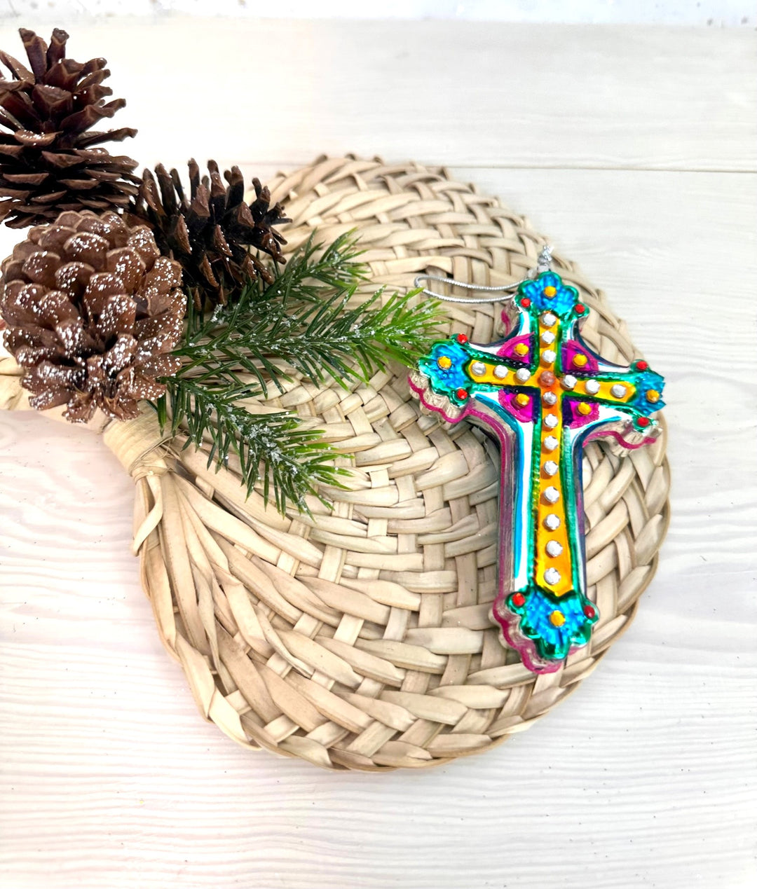 Christmas By Krebs Blown Glass  Collectible Tree Ornaments  (5" Cross)
