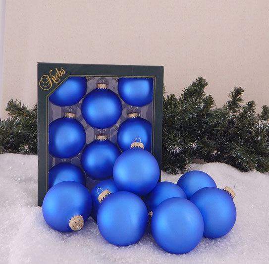 Christmas By Krebs 2 5/8" (67mm) Seamless Glass Ornament [8 Pieces], Decorated Designer Heirloom (Velvet Classic Blue)