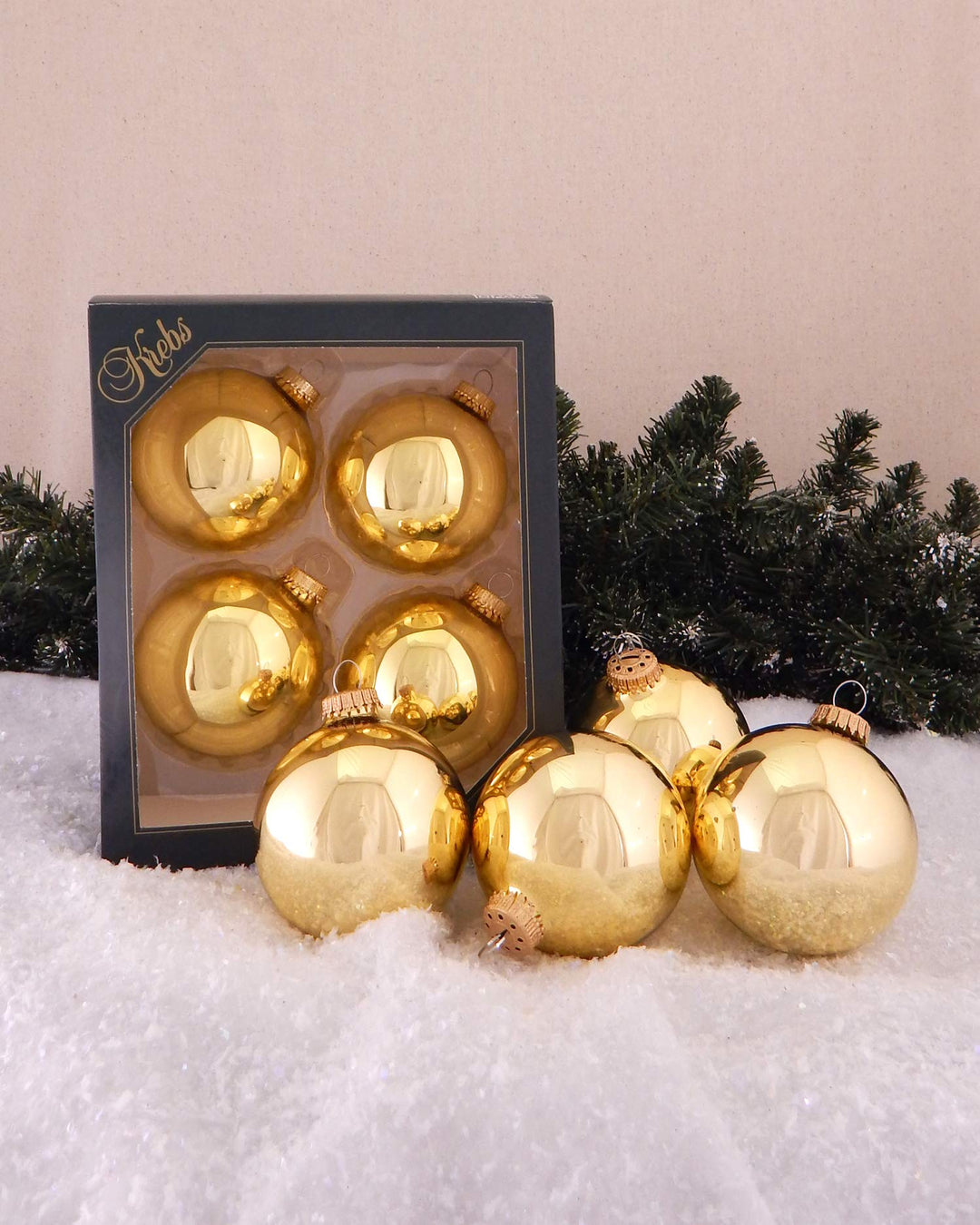 Glass Christmas Tree Ornaments - 80mm / 3.25" [4 Pieces] Designer Balls from Christmas By Krebs Seamless Hanging Holiday Decor