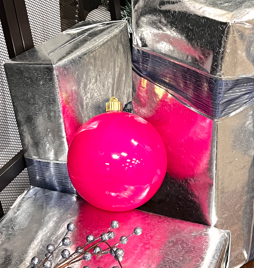 Christmas By Krebs Ornament, Commercial Shatterproof UV Resistant Plastic Christmas Ball Decoration (Dragon Fruit Pink, 6 inch (150mm))