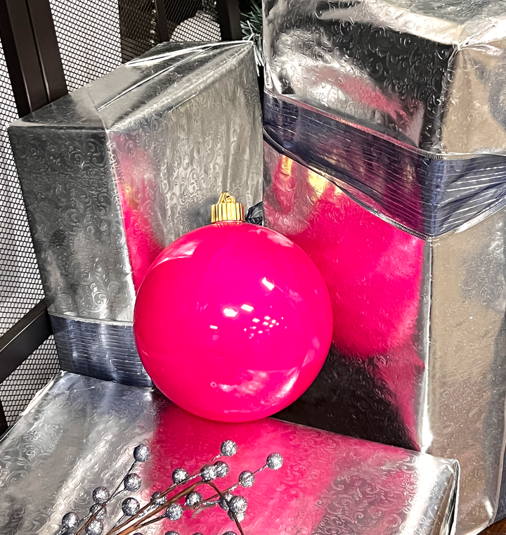 Christmas By Krebs Ornament, Commercial Shatterproof UV Resistant Plastic Christmas Ball Decoration (Dragon Fruit Pink, 6 inch (150mm))