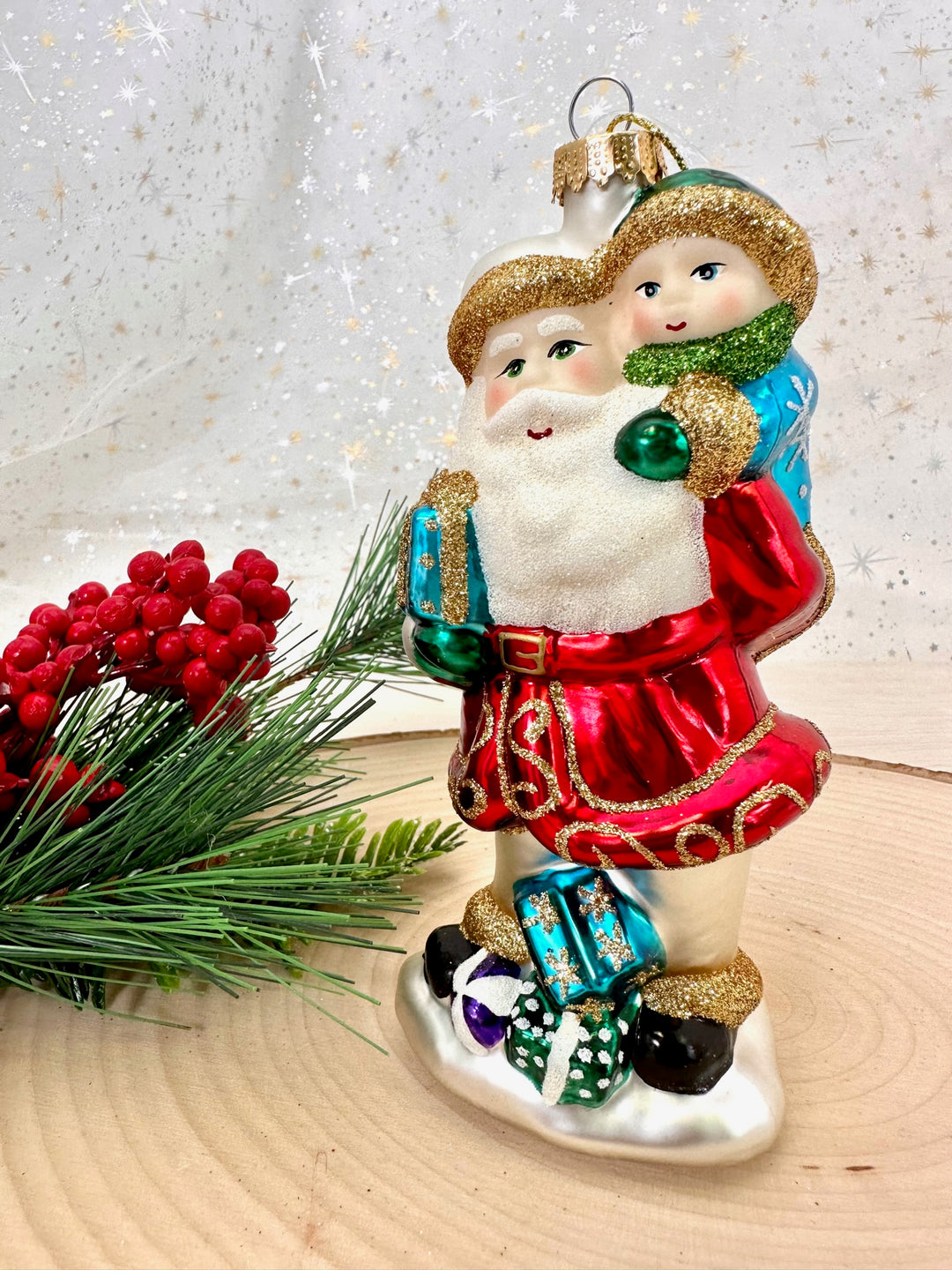 Christmas By Krebs Blown Glass  Collectible Tree Ornaments  (5.5" Santa with Child)