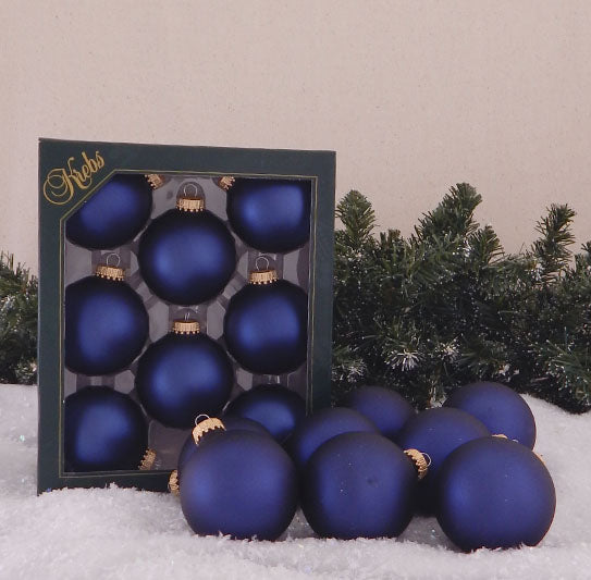 Christmas By Krebs Made in The USA Designer Seamless Glass Christmas Ball Ornaments, 2 5/8" (67mm), 8 Pieces (Velvet Midnight Haze Blue)
