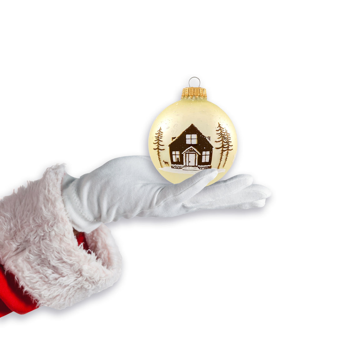Glass Christmas Tree Ornaments - 67mm/2.625" [4 Pieces] Decorated Balls from Christmas by Krebs Seamless Hanging Holiday Decor (Vanilla Ice and Pearl White with House)