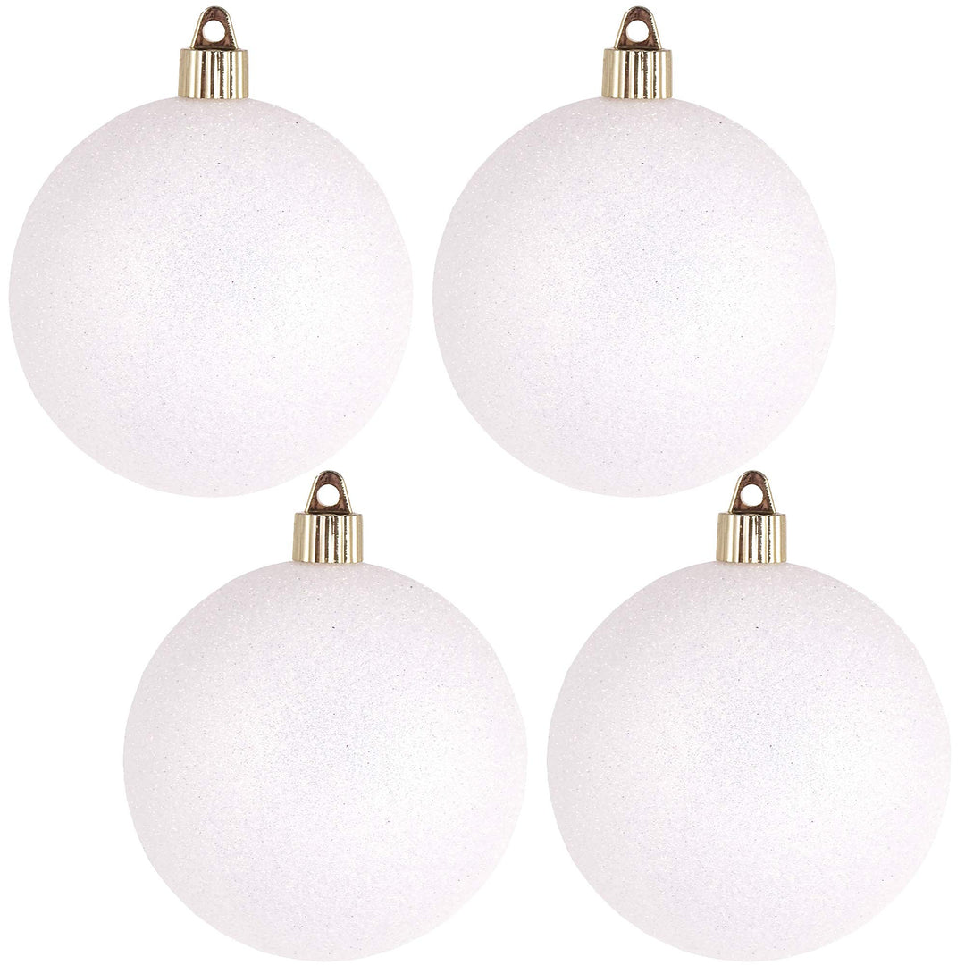 Christmas By Krebs 4" (100mm) Snowball White Glitter [4 Pieces] Solid Commercial Grade Indoor and Outdoor Shatterproof Plastic, Water Resistant Ball Ornament Decorations
