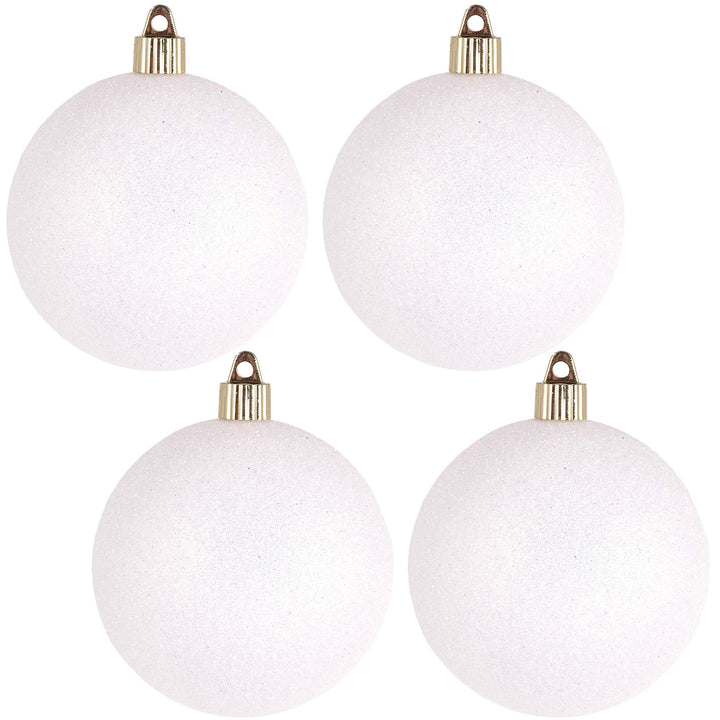 Christmas By Krebs 4" (100mm) Snowball White Glitter [4 Pieces] Solid Commercial Grade Indoor and Outdoor Shatterproof Plastic, Water Resistant Ball Ornament Decorations