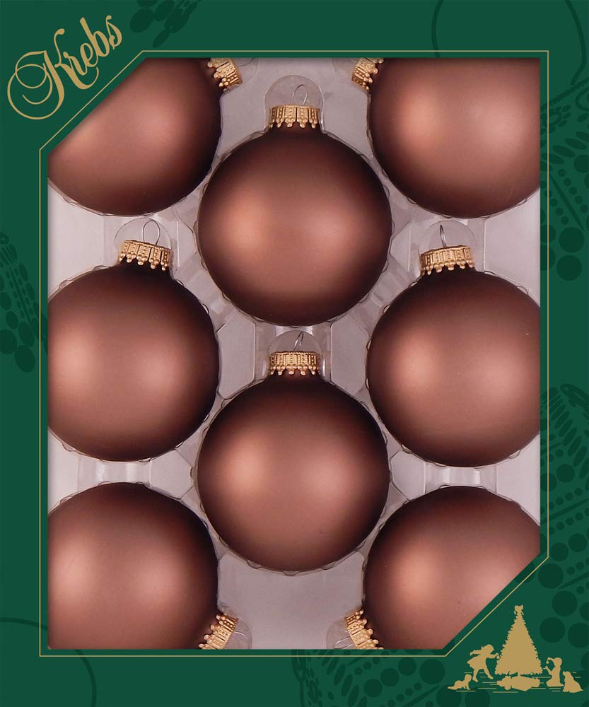 Christmas By Krebs 2 5/8" (67mm) Seamless Glass Ornament [8 Pieces], Decorated Designer Heirloom (Velvet Coconut Brown)