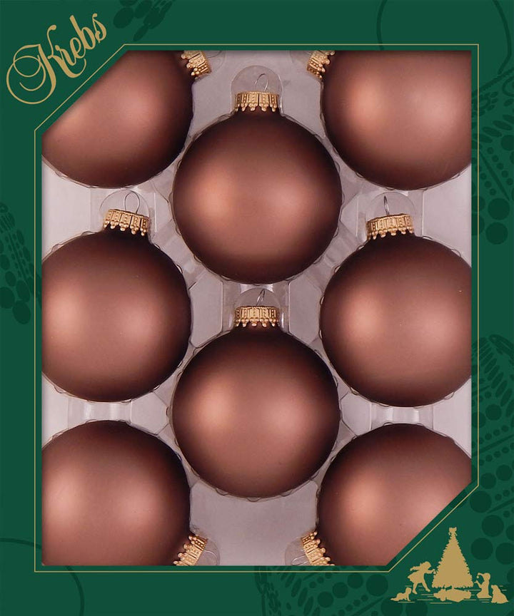Christmas By Krebs 2 5/8" (67mm) Seamless Glass Ornament [8 Pieces], Decorated Designer Heirloom (Velvet Coconut Brown)