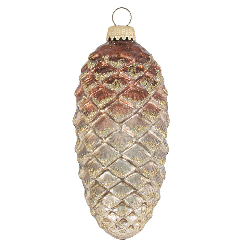 Glass Christmas Tree Ornaments - Decorated from Christmas by Krebs - Handmade Seamless Hanging Holiday Decorations for Trees (4" Brown & Pewter Pinecones [3 Pieces])