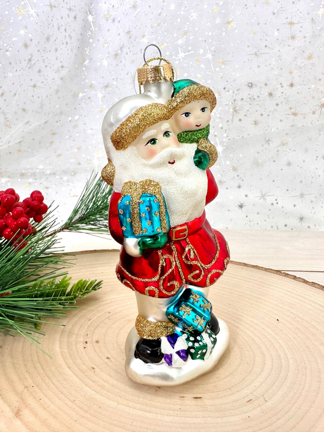 Christmas By Krebs Blown Glass  Collectible Tree Ornaments  (5.5" Santa with Child)