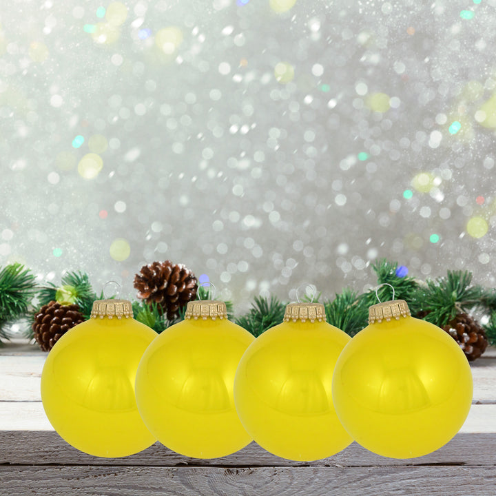 Glass Christmas Tree Ornaments - 80mm / 3.25" [4 Pieces] Designer Balls from Christmas By Krebs Seamless Hanging Holiday Decor (Full Sun)