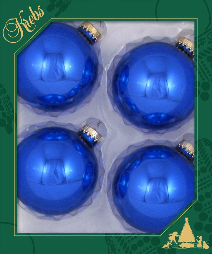 Glass Christmas Tree Ornaments - 80mm / 3.25" [4 Pieces] Designer Balls from Christmas By Krebs Seamless Hanging Holiday Decor (Victoria Blue Shine)
